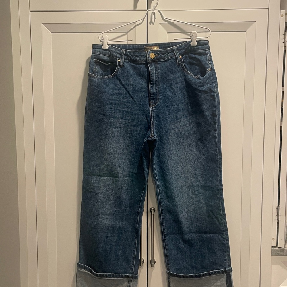 Kut from the Kloth Sienna Indigo 12P High Waist Wide Leg, Cuffed Jeans - Picture 2 of 5